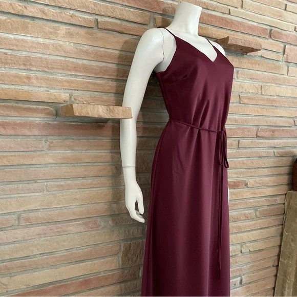 Wine Colored Spaghetti Strap Slip Evening Dress - Picture 5 of 10